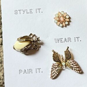 Fashion Jewelry Gold and Cream Brooch Trio